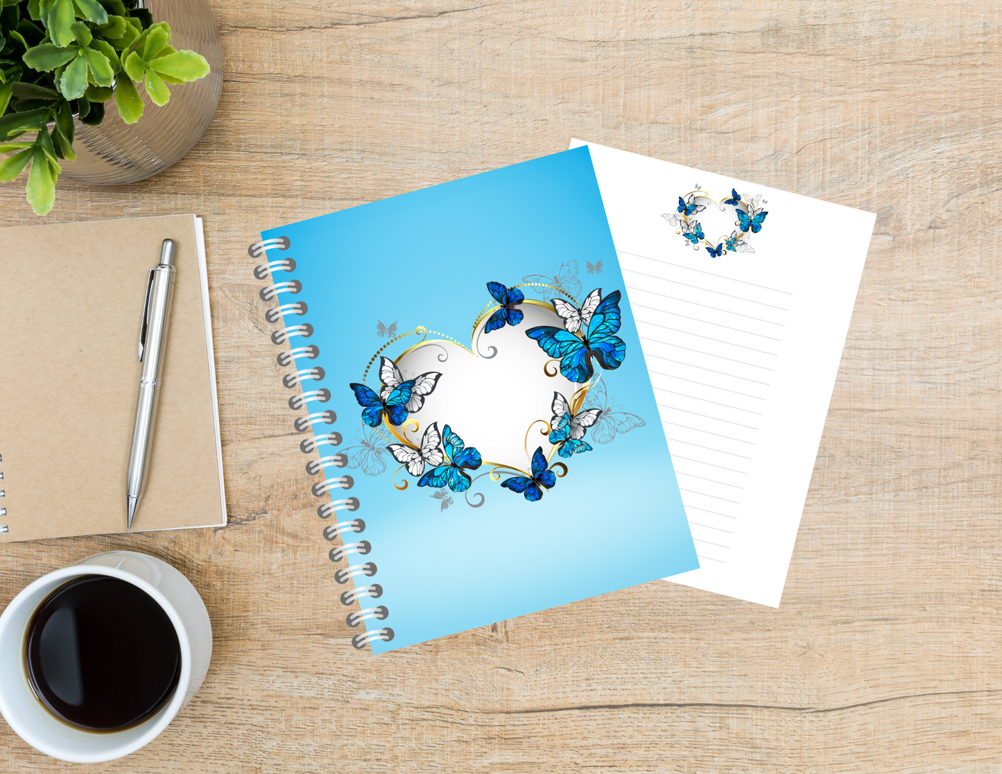 Blue Butterfly Heart Handmade Notebook