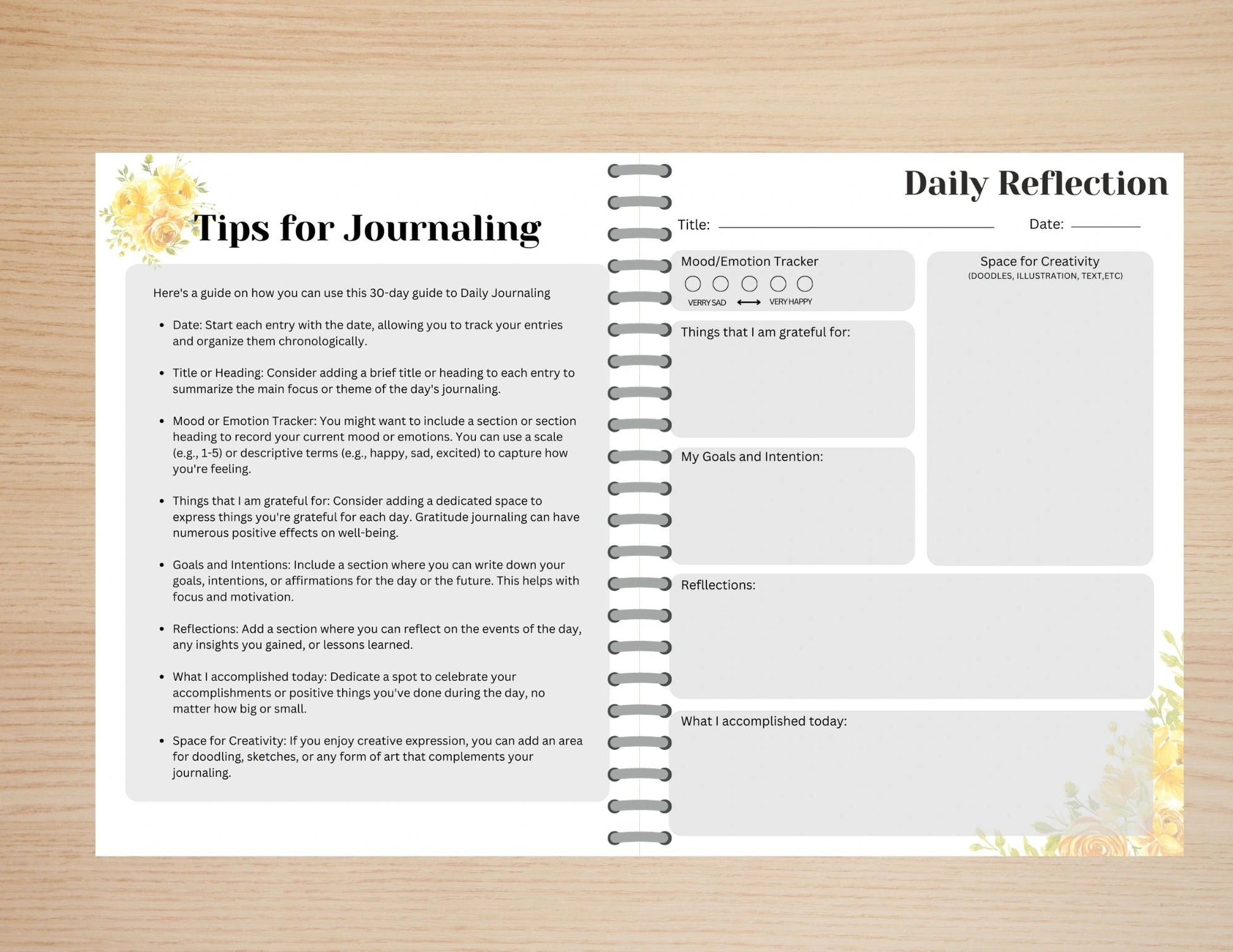 Mindful Moments A 30-Day Guide to Journaling Printable Template